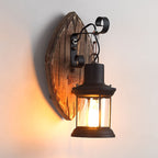 Farmhouse Wood Disc Wall Sconce with Iron Shade