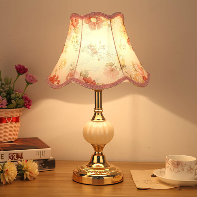 Vintage Floral Glass Table Lamp - Nordic Design, 1-Light