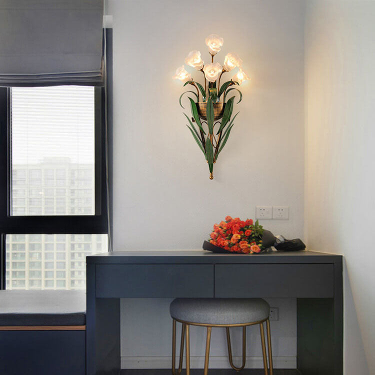 Contemporary Minimalist Glass Flower Wall Sconce