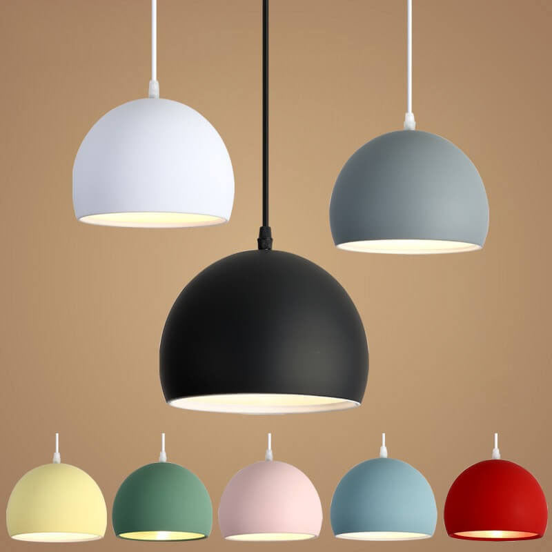 Contemporary Round Iron Pendant Light - Single Light, Solid Color