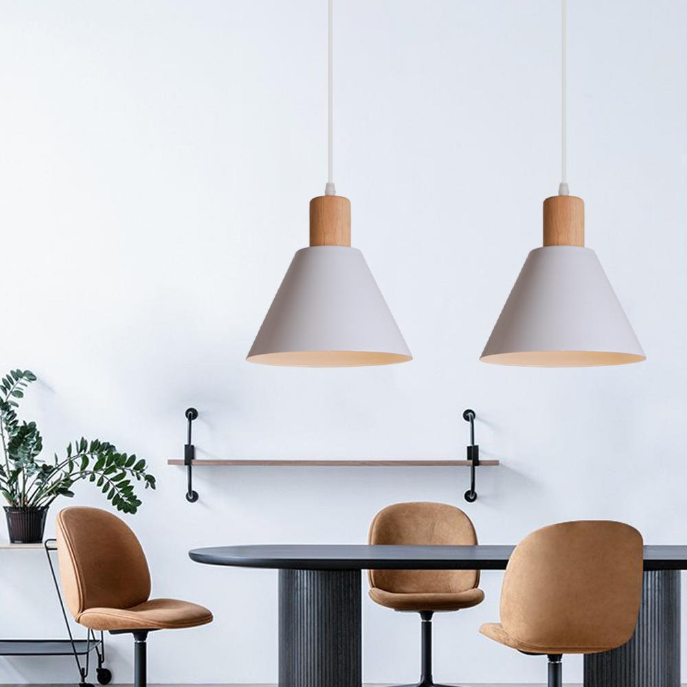 Nordic Vintage Iron Cone Pendant Light with Wood Top