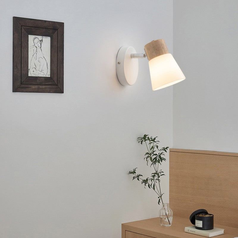 Minimalist Rubber Wood & Iron Wall Sconce