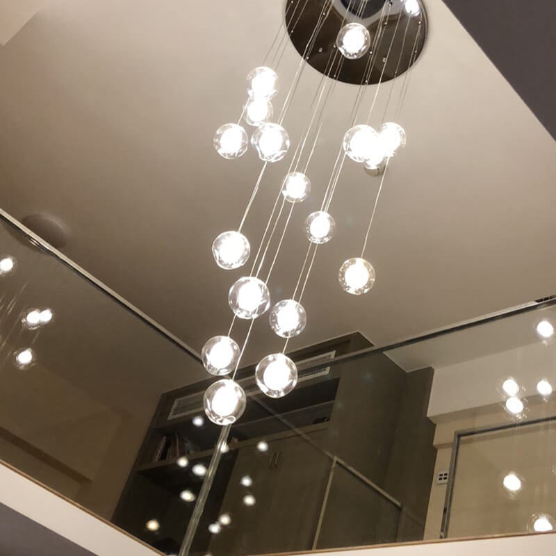 Luxury LED Chandelier with Crystal Orb Shade for Modern Staircases