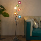Rustic 6-Light Floor Lamp with Aluminum Weaving Balls and Tree Branch Design
