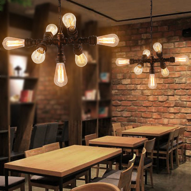 7-Light Industrial Iron Pipe Chandelier