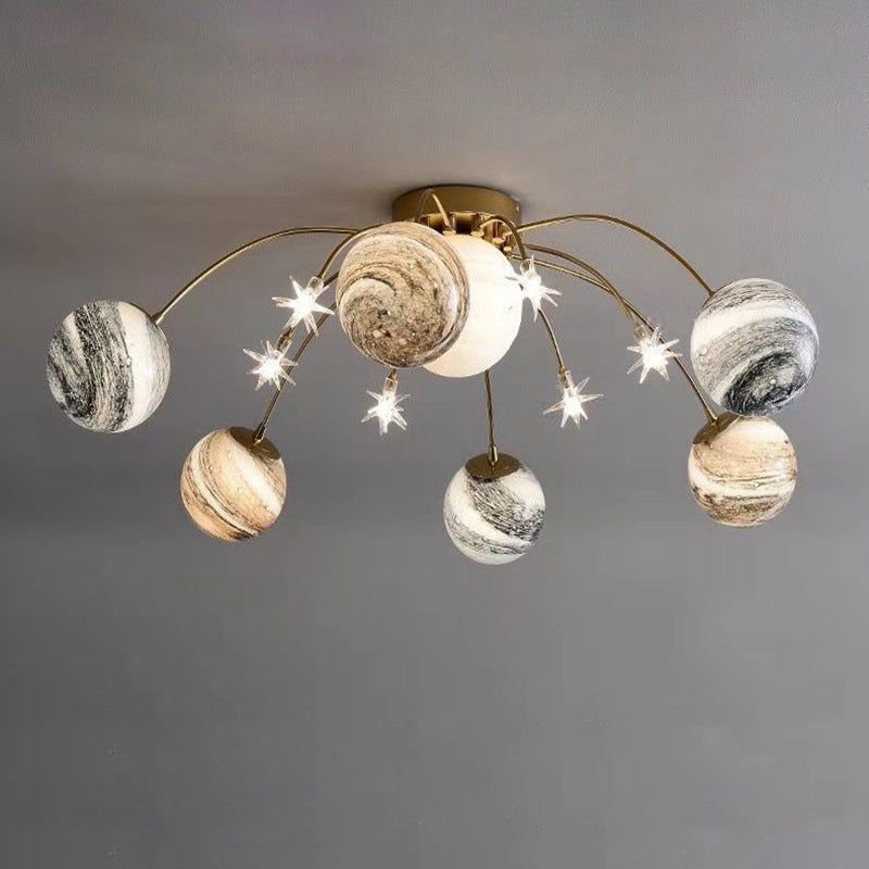 Nordic 13-Light Semi-Flush Mount Ceiling Light - Earth Planet Design for Kids' Bedrooms