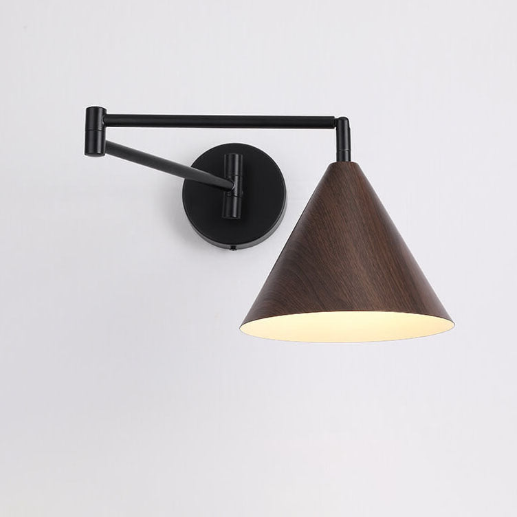 Nordic Wood-Grain Iron Cone Wall Sconce