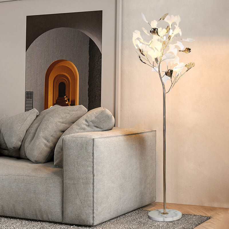 Premium Ginkgo Leaf 5-Light Floor Lamp - Nordic Acrylic & Iron Design