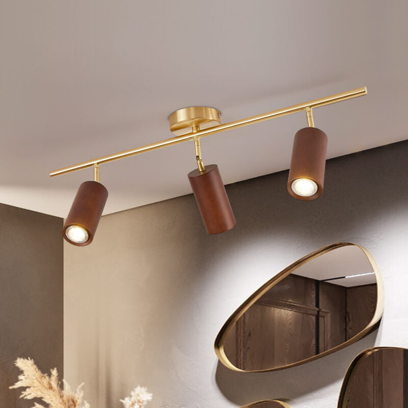 Nordic Minimalist Walnut Wood LED Linear Track Ceiling