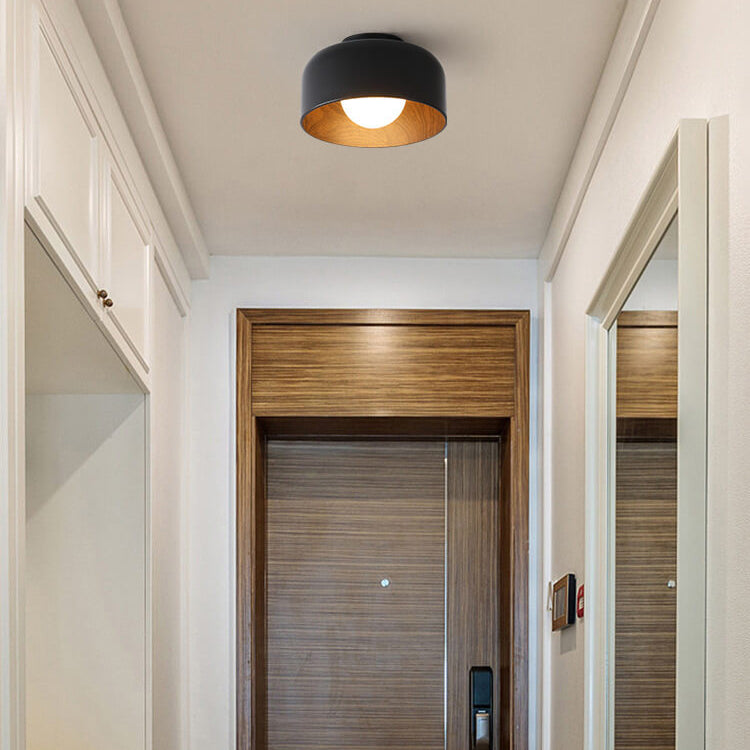 Premium Minimalist Wood Grain Iron 1-Light Semi-Flush Mount Ceiling Fixture