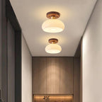 Vintage Walnut Brass Round Semi-Flush Mount Ceiling Light
