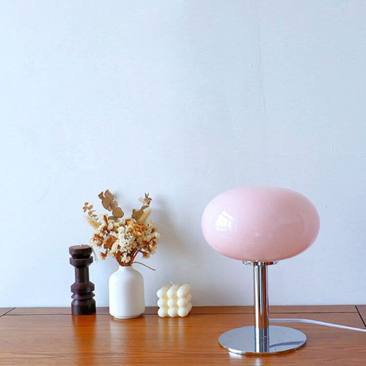 Vintage Cream Round Glass Table Lamp - Nordic Design