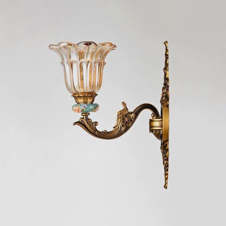 Elegant European Glass Flower Wall Sconce Lamp