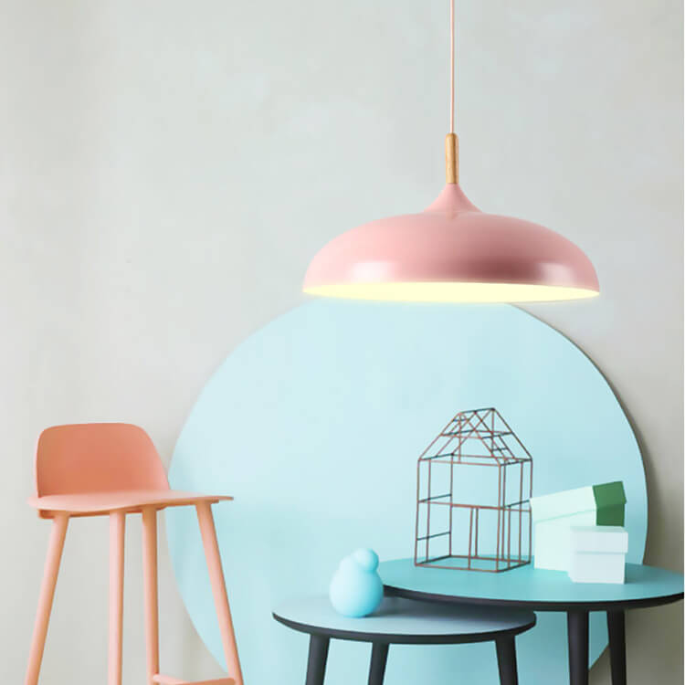 Contemporary Metal & Wood Dome Pendant Light