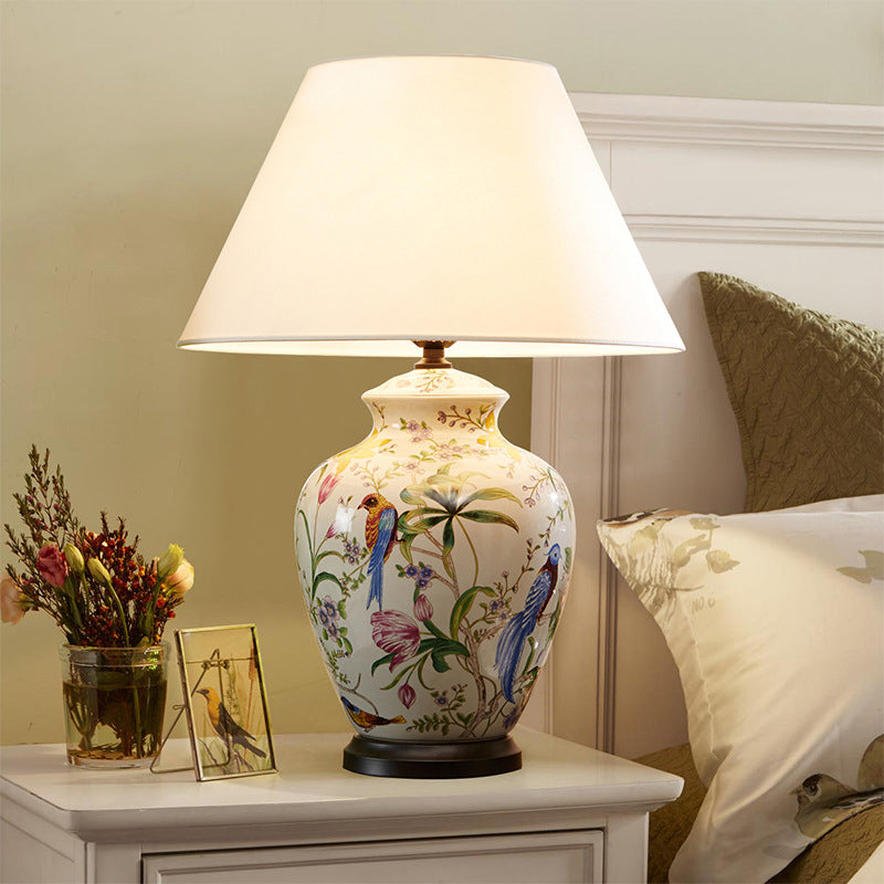 Premium Retro Ceramic Flower and Bird Table Lamp - 1 Light