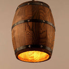 Rustic Round Wooden Wine Barrel Pendant Light