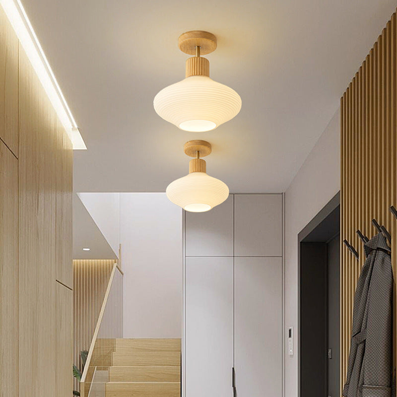 Nordic Striped Glass Oval Semi-Flush Mount Ceiling Light