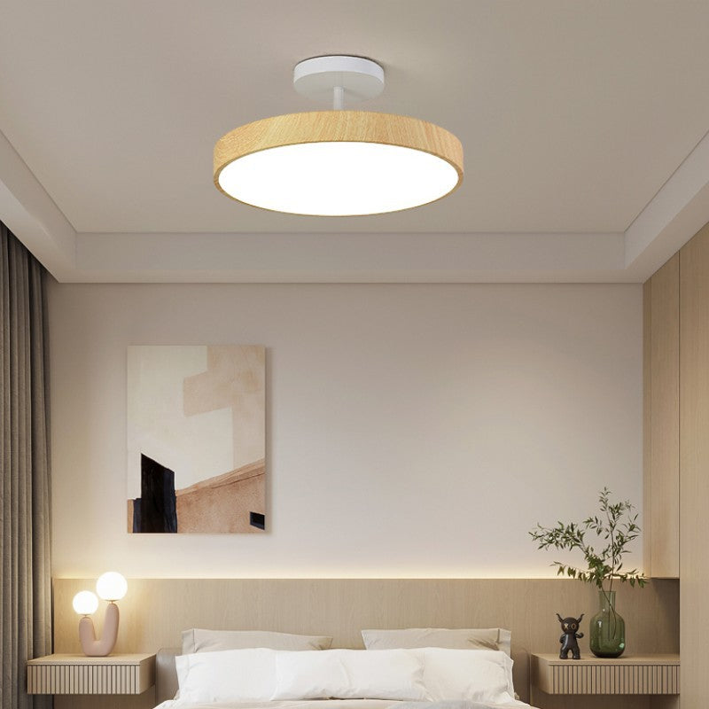 Minimalist Japanese Wood Grain Round LED Semi-Flush Mount