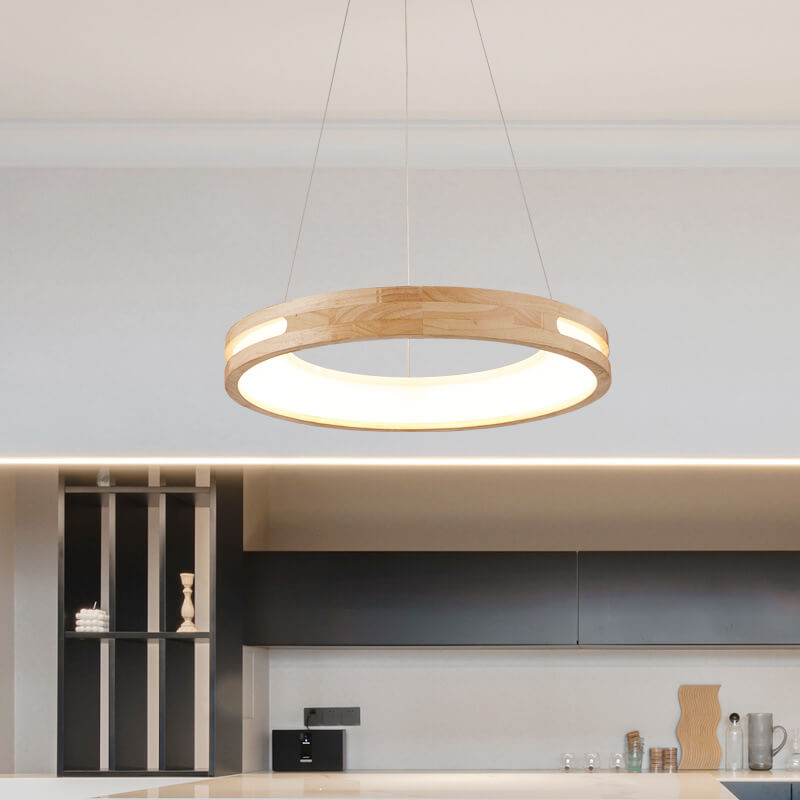 Japanese Minimalist LED Chandelier - Log Circle Island Light