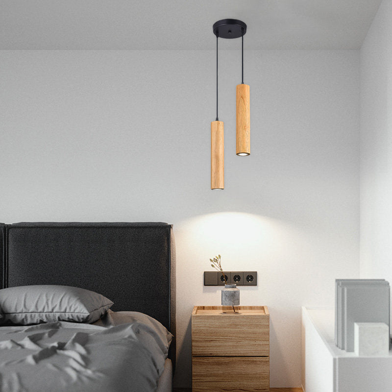 Contemporary Wood Cylinder LED Pendant Light