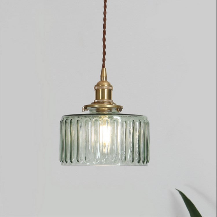 Vintage Japanese Brass and Glass Round Pendant Light