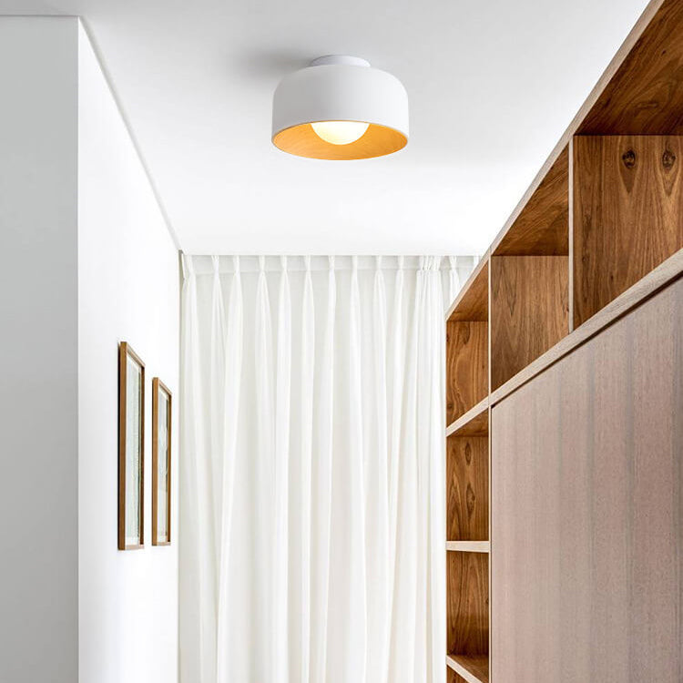 Premium Minimalist Wood Grain Iron 1-Light Semi-Flush Mount Ceiling Fixture