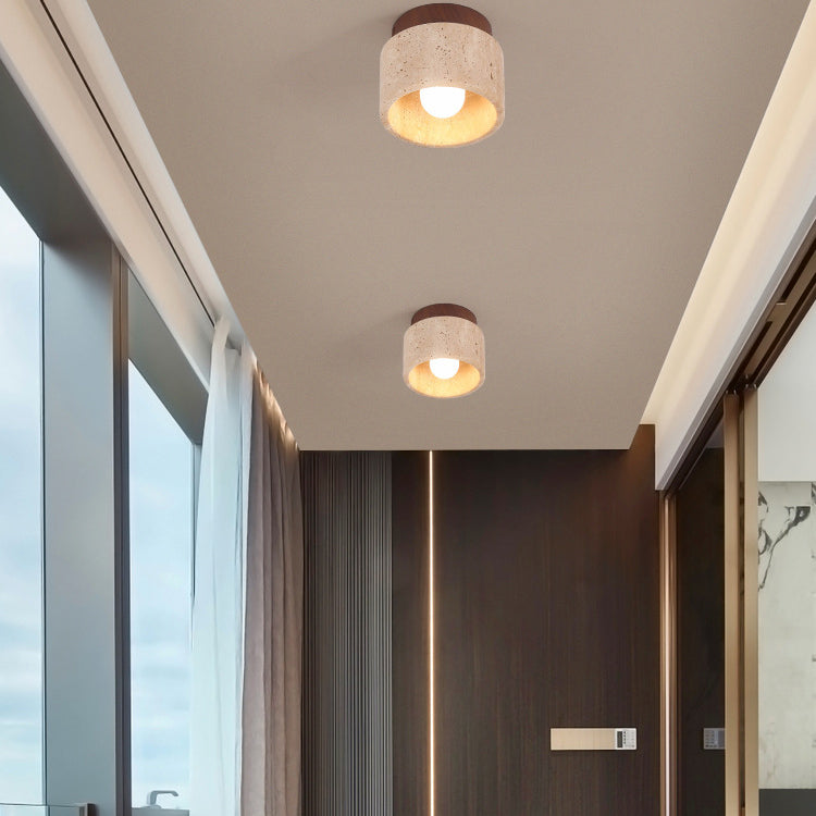 Premium Yellow Travertine Column Semi-Flush Mount Ceiling Light