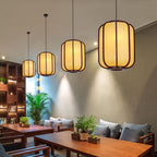 Contemporary Wooden Lantern Pendant Light with Faux Sheepskin - 1-Light