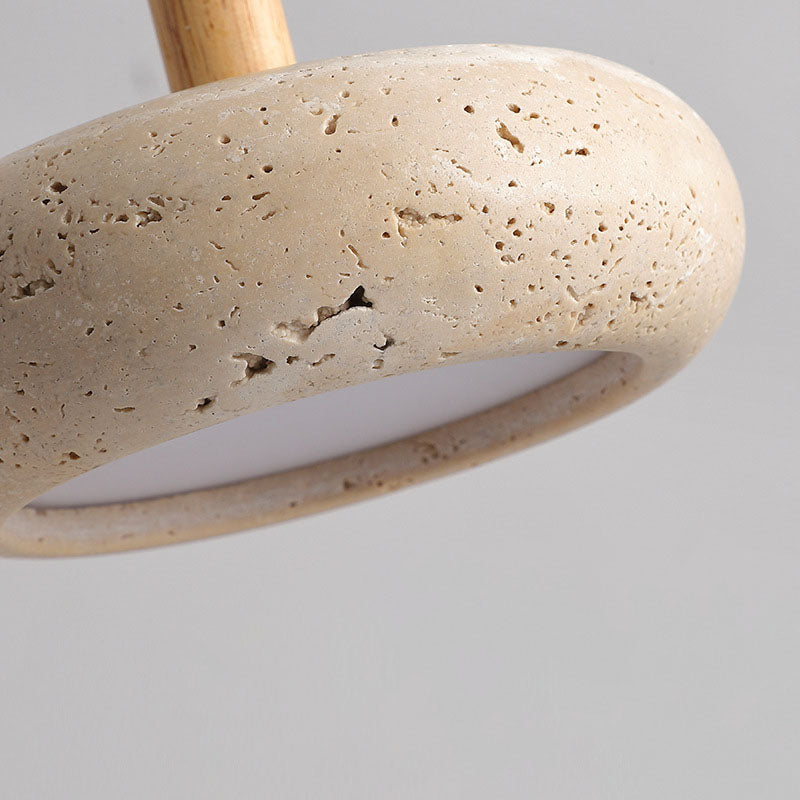 Japanese Round Yellow Travertine LED Pendant Light for Bedroom
