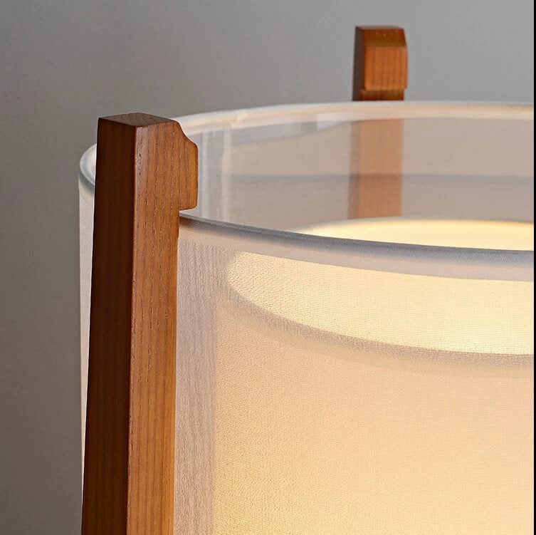 Minimalist Solid Wood Fabric Floor Lamp - Japanese Design, 1-Light