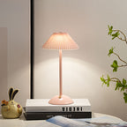 Scandinavian Rechargeable Conic Pleated Table Lamp - 1-Light Bedside Design