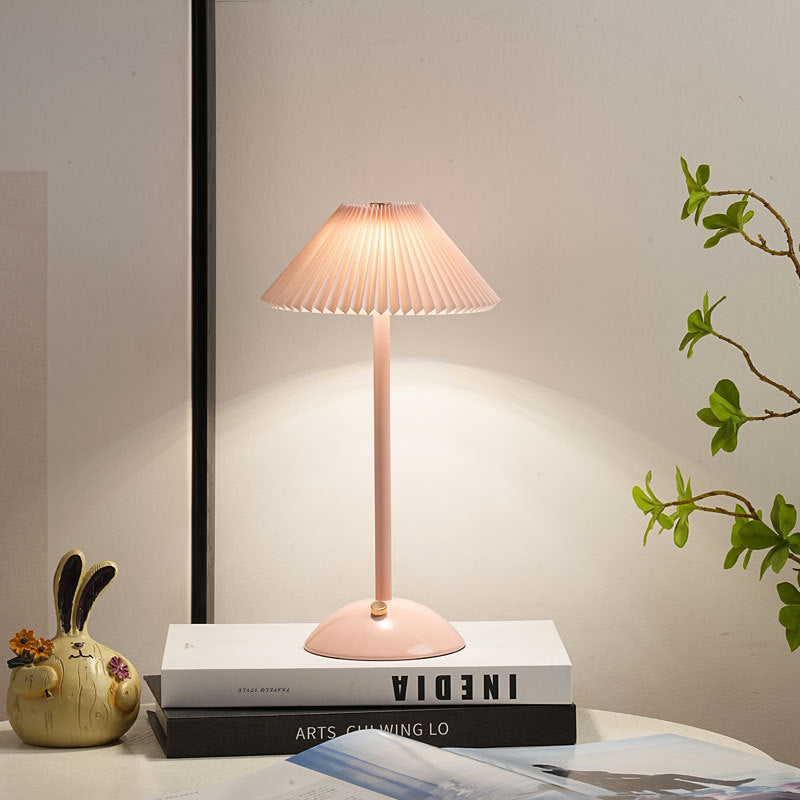Scandinavian Rechargeable Conic Pleated Table Lamp - 1-Light Bedside Design