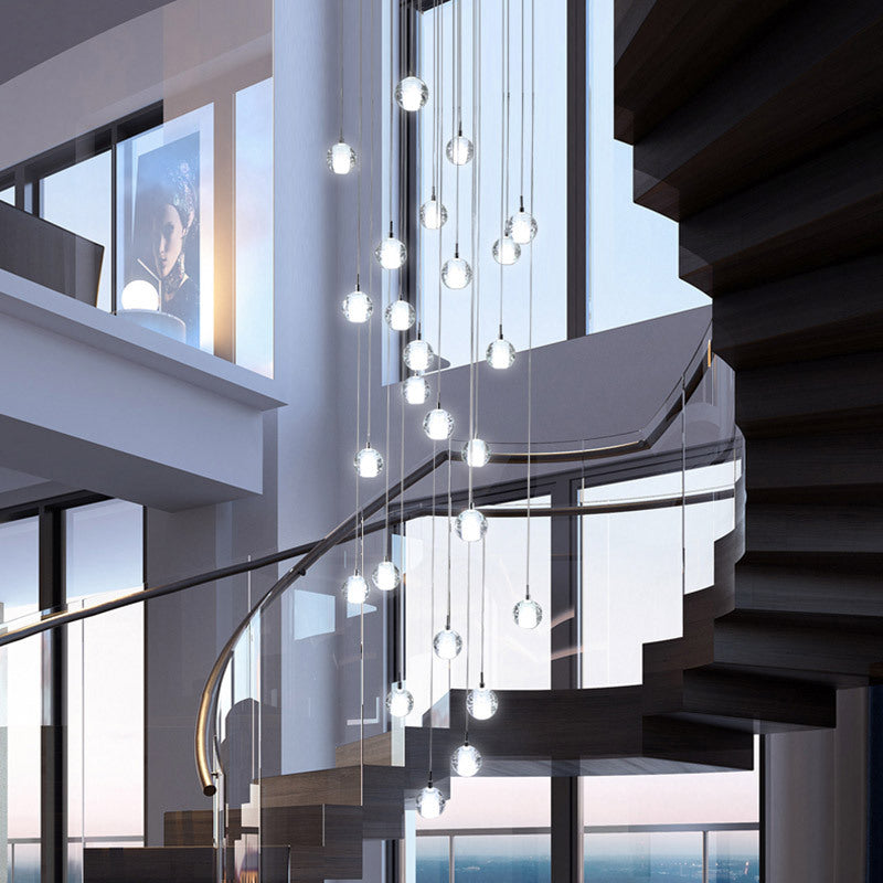 Luxury LED Chandelier with Crystal Orb Shade for Modern Staircases