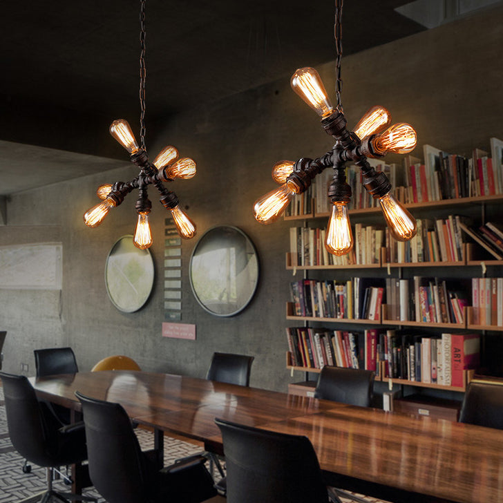 7-Light Industrial Iron Pipe Chandelier