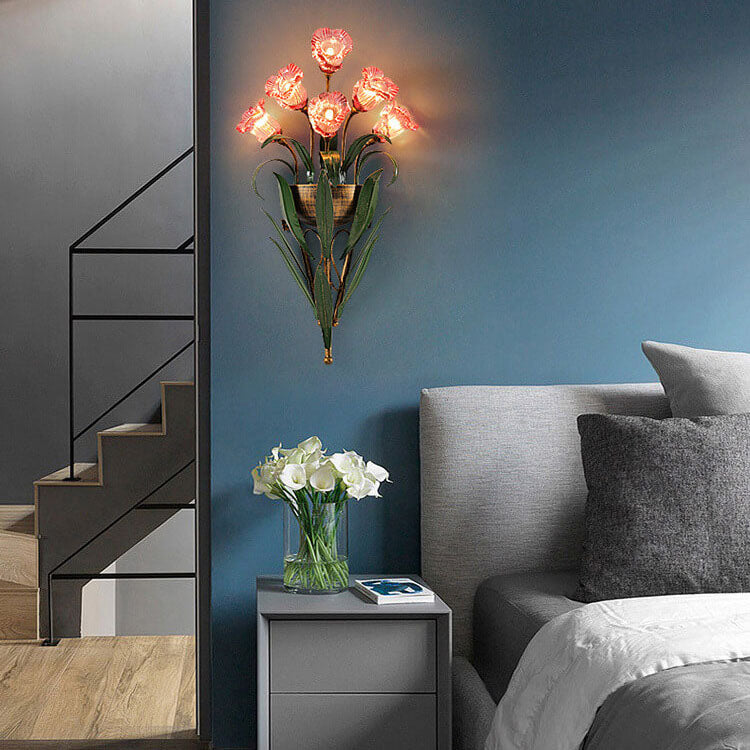 Contemporary Minimalist Glass Flower Wall Sconce