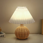 Nordic Rattan Pleated LED Table Lamp for Bedroom