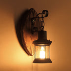Farmhouse Wood Disc Wall Sconce with Iron Shade