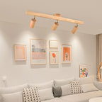 Japanese Minimalist LED Semi-Flush Mount Wooden Track Lighting - 2/3/4/5 Light Options