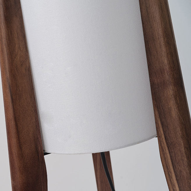 Premium Chinese Fabric Cylinder Shade Wood Tripod Floor Lamp - 1-Light Design for Study