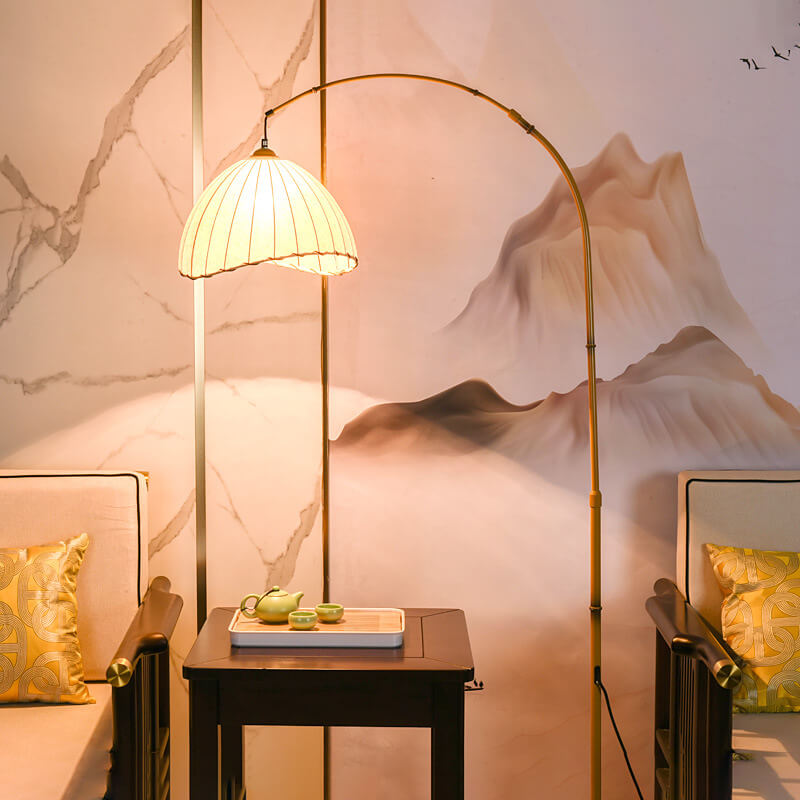 Vintage Marble Fishing Imitation Bamboo Floor Lamp - 1-Light Design