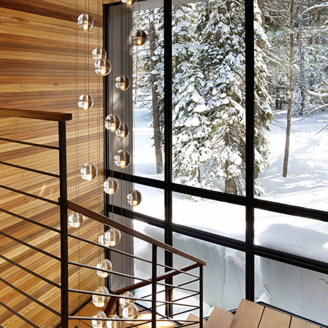 Luxury LED Chandelier with Crystal Orb Shade for Modern Staircases