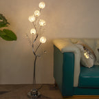Rustic 6-Light Floor Lamp with Aluminum Weaving Balls and Tree Branch Design