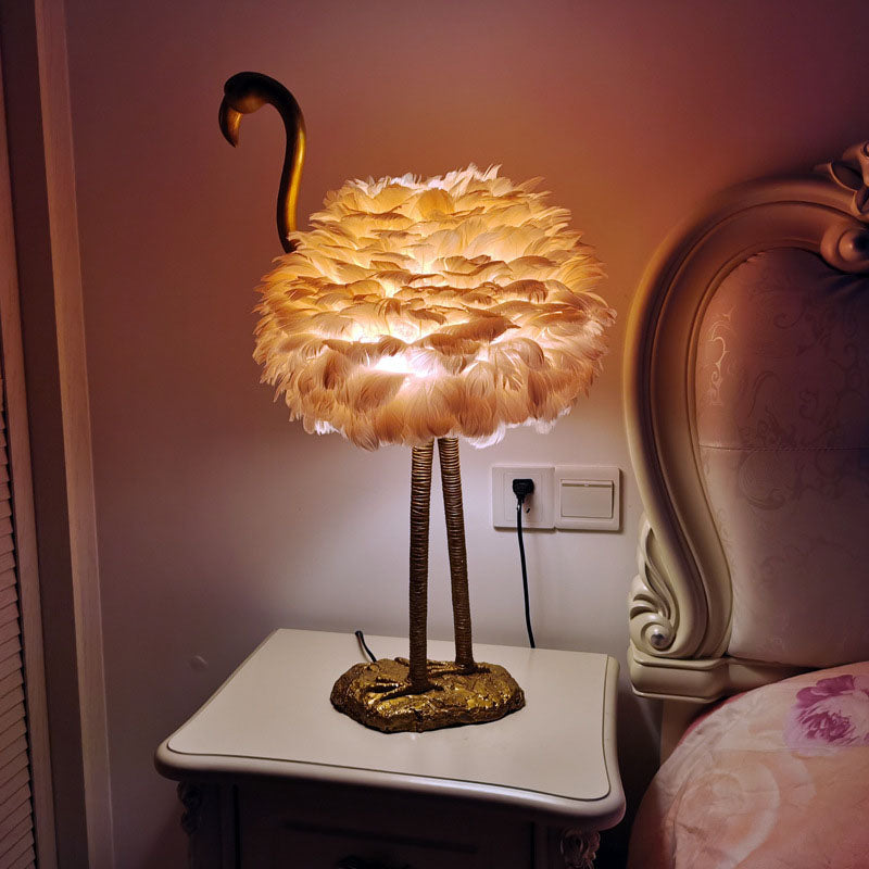 Nordic Goose Feather Flamingo Table Lamp - 1-Light Design for Bedside