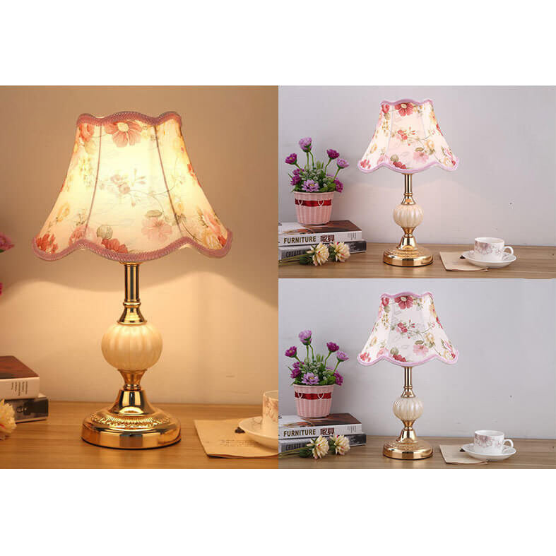 Vintage Floral Glass Table Lamp - Nordic Design, 1-Light
