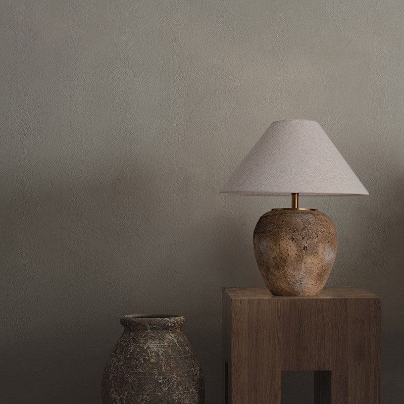 Shabby Chic Cone Fabric Ceramic Table Lamp - 1-Light Design for Bedroom