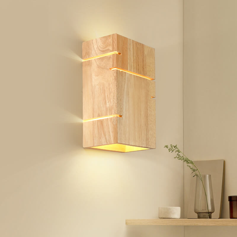 Japanese Wooden Square 2-Light Sconce
