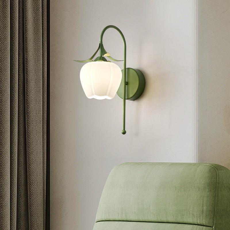 Vintage Floral Pumpkin Cream Glass Wall Sconce Lamp