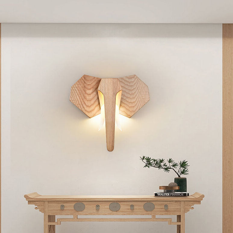 Nordic Solid Wood Elephant LED Sconce