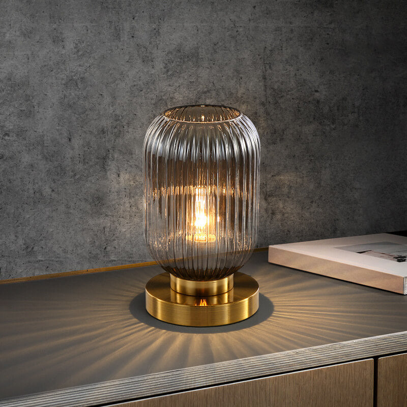 Premium Nordic Striped Oval Glass Table Lamp - 1 Light