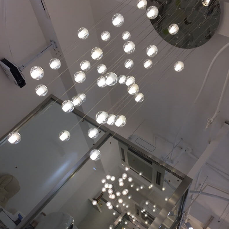 Luxury LED Chandelier with Crystal Orb Shade for Modern Staircases